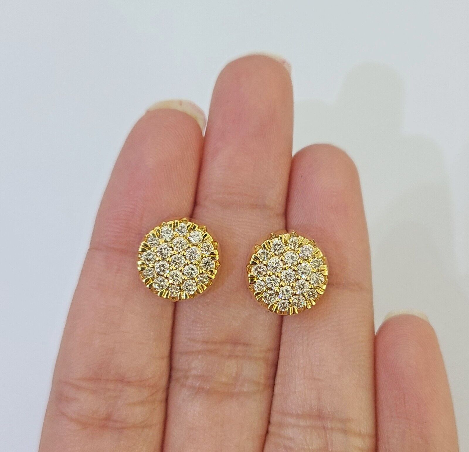 10k Yellow gold Flower Earrings Real Diamond screw - back Women Men studs - GoldenlinQ